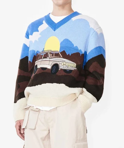 Men Fashion Oversized Long Sleeve Round Neck Jacquard Knit Sweater Pullover