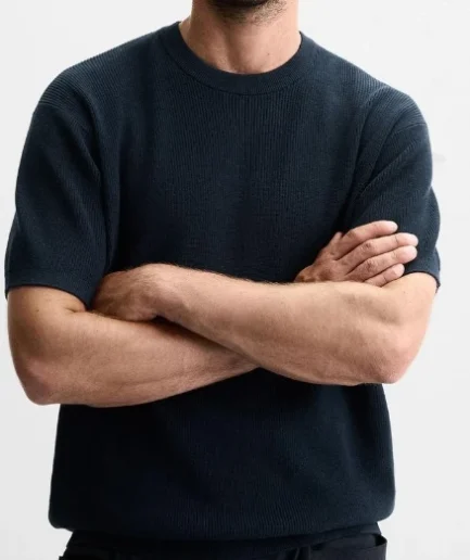 Daily Community Style Men Sweater Pullover Button Crew Neck Men Knitwear Short Sleeve Sweater High Quality  Knitted