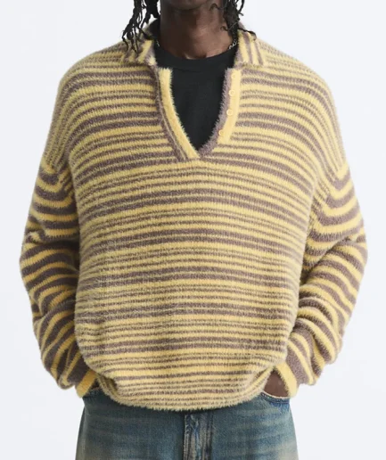 New Style Long Sleeve Pullover Men's Turn-Down Collar Jacquard Sweater Knit Sweater Polo Neck Knitwear Sweater for Men