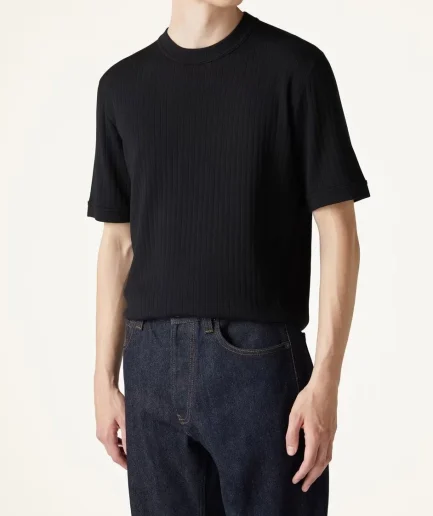 O Neck Man Dress Crop Pullover Summer Luxury Rib Knit Hem Sweater Quality Short Sleeve Thin Simple Man Sweater T-shirt