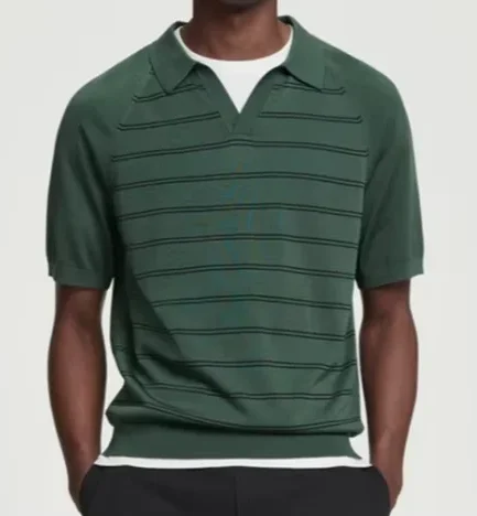 Crop Vintage Quality Stripe Relaxed Fit Knitted Sweater for Man Comfortable Summer Polo Neck Short Sleeve Knitted Sweater Man