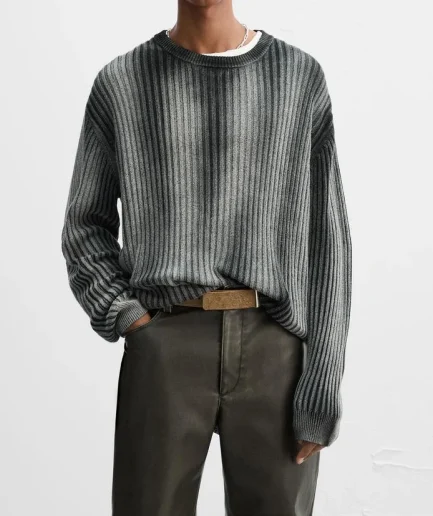 Light Weight Printed Round Neck Long Sleeve Slim Knitted Sweater for Man Long Knitted Cotton Pullover Sweater Dress Man