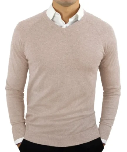 2025 Men's High Quality Solid Pullover V-Neck Sweater Regular Fit Long Sleeve Cashmere Knitting for Winter