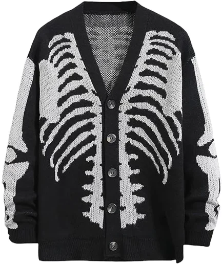 Men's Plus Sized Jacquard Knitted Cardigan Halloween Cartoon Winter V-Neck Thin Sweater Button up