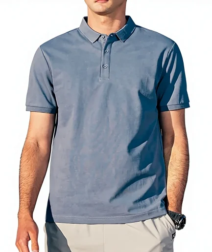 Men's Short-Sleeve Polo Shirt Breathable Cotton Slim Fit Classic Collar Casual Business Daily Wear for Summer