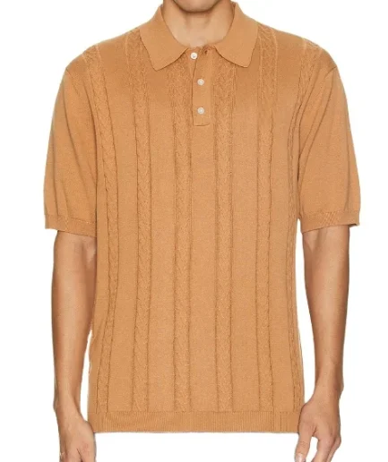 Man Dress Knitted Polo Shirt With Cable Design Pattern Fashionable Shirt Button-front High Quality Knit Sweater for Man