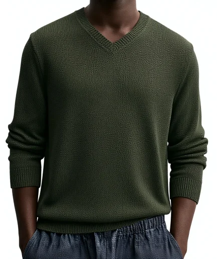 Fashion Relaxed Fit Long Sleeve V-Neck Knit Sweater for Man Comfortable Autumn V- Knitted Sweaters for Man