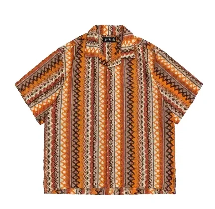 2026 Summer Fashion Button up Men's Hawaiian Shirts Crocheted Print Casual Loose Vacation Shirts Streetwear