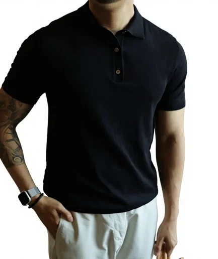 Solid Color Short Sleeve for Polo Shirt Pure Cotton Turn-Down Collar Workwear Corporate Uniform Anti-Pilling Feature Knitted
