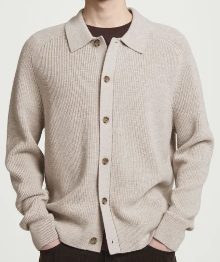 New Man Turn-down Collar Long Sleeve High Quality Rim Hem Knitted Sweater 2026 Autumn Vintage Knitted Cardigan for Man