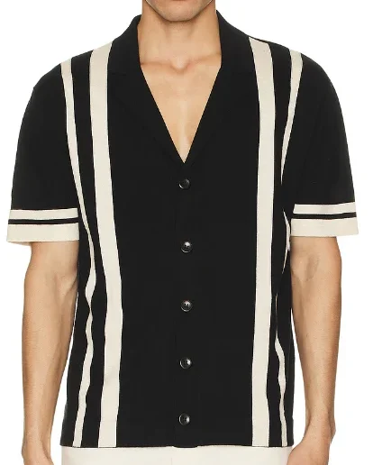 Man Fashionable Striped Cardigan Sweater This Elegant Sweater Features a V-neck Short Sleeves and a Button-front Closure