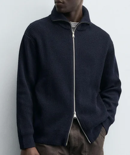 Old Money Wool Turtle Neck Cardigan Zip up Chunky Knitwear Sweater High Quality Basic Daily Men Knit Sweater Cardigan for Winter