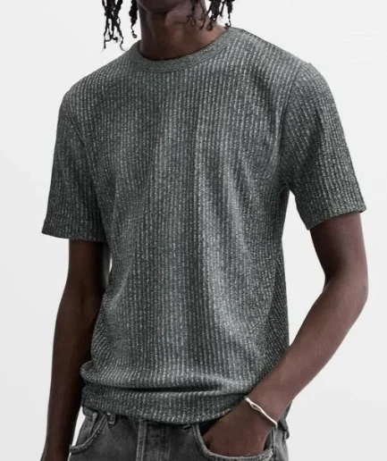 Man Fashionable Knit Short Sleeve T - Shirt Sweater a Unique Knitted Pattern a Trendy and Textured Look Sweater for Man