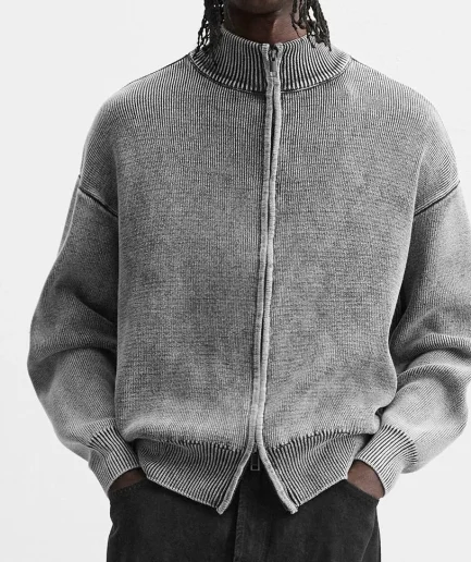 Man Dress Long Sleeve Solid Color Crew Neck Full Zip Cardigan Sweaters Design Uniform Knitted Cardigan Sweater for Man