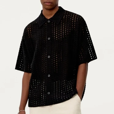 Men's Short Sleeve Nitpick Cardigan Sweater Cable Knitted Polo Neck Embroidery Sweater Men's High Quality Sweatshirt