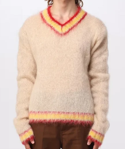 Knitted Wool Fuzzy Luxury Jacquard Intarsia Jumper Knit Mohair Mens Sweater