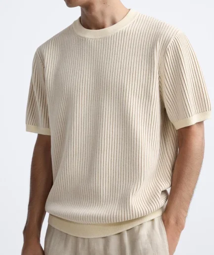 Man Dress High Quality Relaxed Fit T-shirt Round Neck Short Sleeve Knitted Sweater Rib Hem Pullover Knitted Sweater for Man