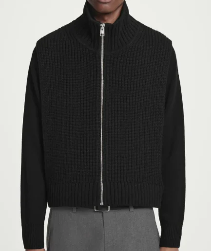 Man Dress Crop Fashion Black  long Sleeve Zip Cardigan Knitter Sweater Relax Fit Knitted Vest Cardigan Turtleneck for Man