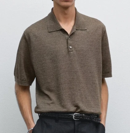 Basic Old Money Style Men Sweater Pullover Polo Neck Men Knitwear Short Sleeve Knitted Sweater Daily Community Sweatshirt