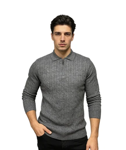 Men's Half-Zip Pullover Sweater 100%  Wool, Warm Cozy for Autumn Winter, Premium Knit