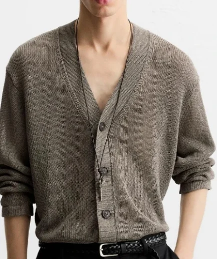 Basic Old Money Style Men Sweater Cardigan v Neck Men Knitwear Long Sleeve Knitted Sweater Daily Community Sweatshirt