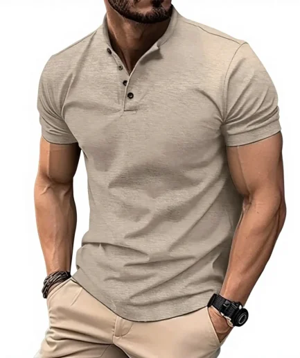 Men's Stand Collar Short Sleeve Polo Shirts Slim Fit Soft Breathable Casual Daily Wear for Business Leisure