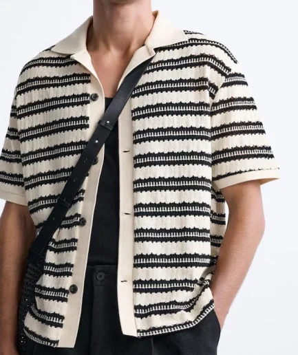 Open Front Button up Cardigan Man Knitted Sweater Stripe Short Sleeve Summer Knitted Sweater for Man