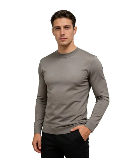 Men's 100% Pure Wool Long-Sleeve Crew Neck Pullover Soft Warm Skin-Friendly Solid Color Versatile Knitted Sweater