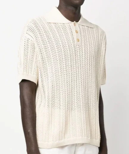 2026 New Trend Knitwear Open Knit Shirt Button up Short Sleeves Cotton Knitted Shirt Men Knit Polo Sweater