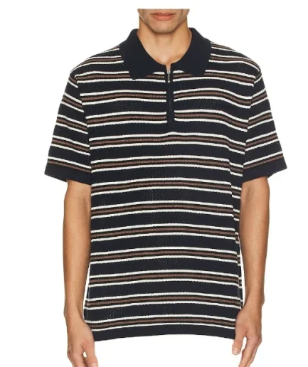 Man Polo Shirt With Stripes Classic Collar and Zipper Design Ideal for Casual and Semi - Formal Occasions Knitted Sweater