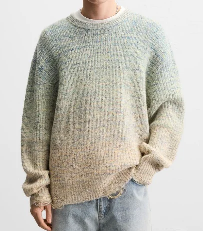 Oversized Vintage O Neck Sweater Man Graduated Color New Arrival Autumn Long Sleeve Boy Plus Size Pullover Knitted Sweater