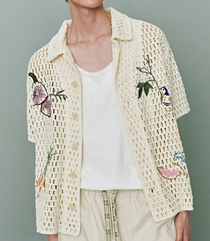 Polo Neck Knitted Sweater Drop Shipping Short Sleeve White Winter Luxury for Man Cardigan Sweater