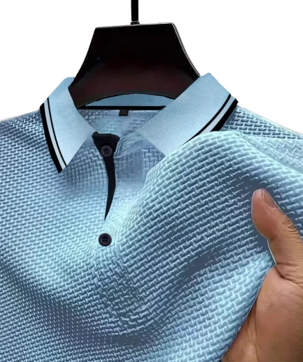 Men's Short-Sleeve Polo Shirts - Slim Fit Soft Crocheted Fabric, Breathable Casual Wear for Daily Outdoor Use