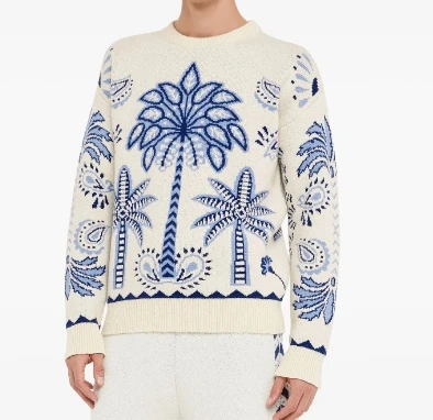 Organic Cotton Crew Neck Sweater Cotton Big Loop Knit Sweater Color Long Sleeve Men's Knitted Crochet Sweater