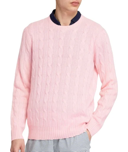 Men pink Cable Knit Pattern Cashmere Golf Sport Polo Sweater