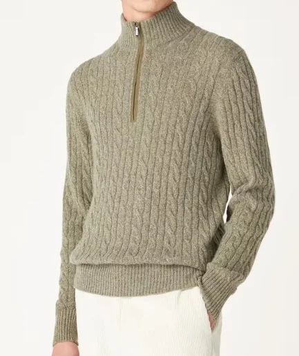 Man Quarter Zip Pullover  Half Turtleneck Sweater Comfortable Autumn  Luxury Textured Pullover Plus-size Knitted Pullover