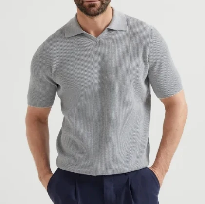 Daily Community Style Men Sweater Pullover Button Polo Neck Men Knitwear Short Sleeve Sweater High Quality  Knitted