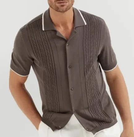 Old Money Style Men Sweater Pullover Polo Neck Men Knitwear Short Sleeve Knitted Sweater Intarsia Knitwear Sweater