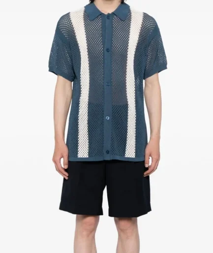 New Stripe Turn-down Collar Cool Knitted Button Sweater for Men Short Sleeve Open Front Button up Cardigan Man Knit Sweater