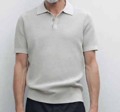 Polo Shirt 100% Cotton New Knit Sweater Textured  Polo Collar Whit Button for Concealed Pullover Sweater Man