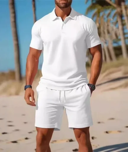 Men's Short-Sleeve Knitted Polo Shirt Slim-Fit Breathable Soft Casual Top for Daily Business Wear