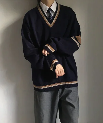 Spring Couples Wear Autumn Men's Sweater Korean Loose 2026 New Student Pullover V-neck Coat Japanese School Uniform Daily