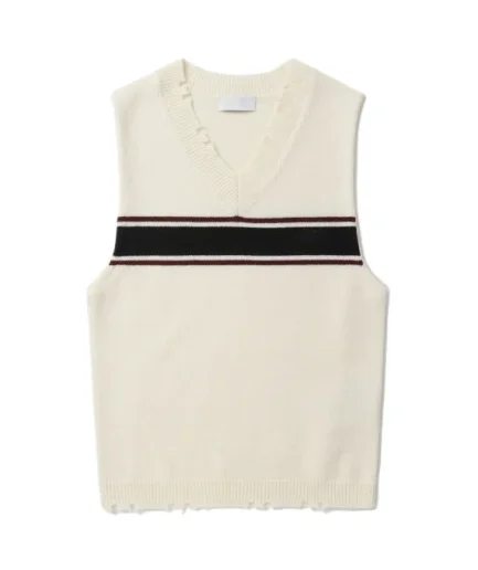Man Dress Jacquard Round Neck Sweater Vest Rib Hem Stripe Summer Sleeveless Man Fashion Clothing 2026 Knitted Sweater