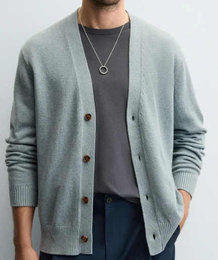 Knit Big V- Neck Young Fashion Sweaters Men Long Sleeve Knitwear 100%wool Sweaters Knitwear Cardigan Winter Sweaters for Men