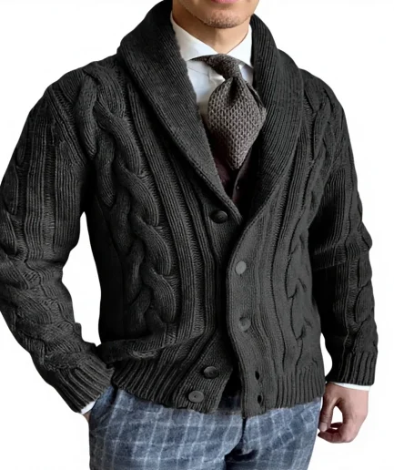 Classic Lapel Button-up Men's Sweater Comfortable Versatile Knit Cardigan for Fall Winter